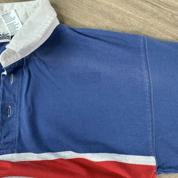 Basic Edition Boys Youth Polo Long Sleeve Shirt Size Large Striped Collared - Picture 9 of 9